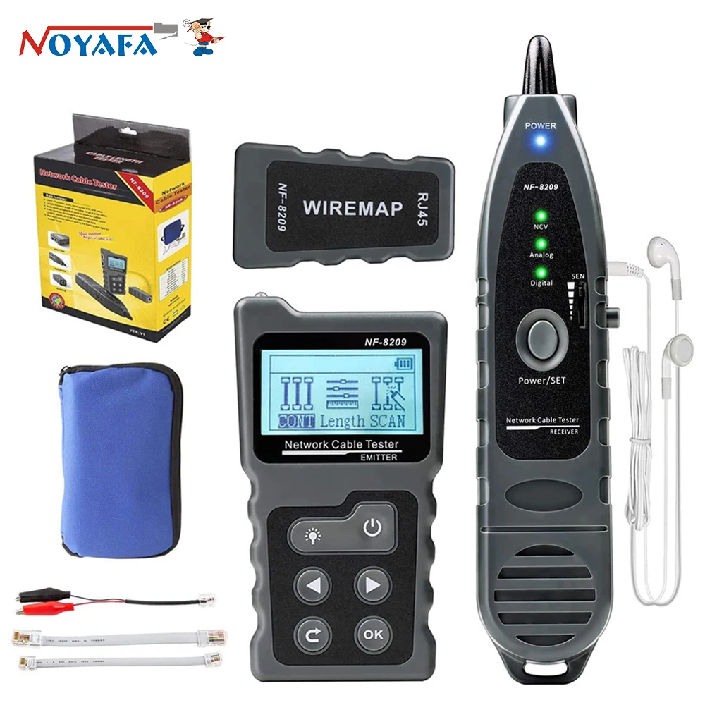 NOYAFA NF-8209 Cable Tracker Lan Display Measure Tester Network Tools LCD Display Measure Length Wiremap Tester with Flashlight