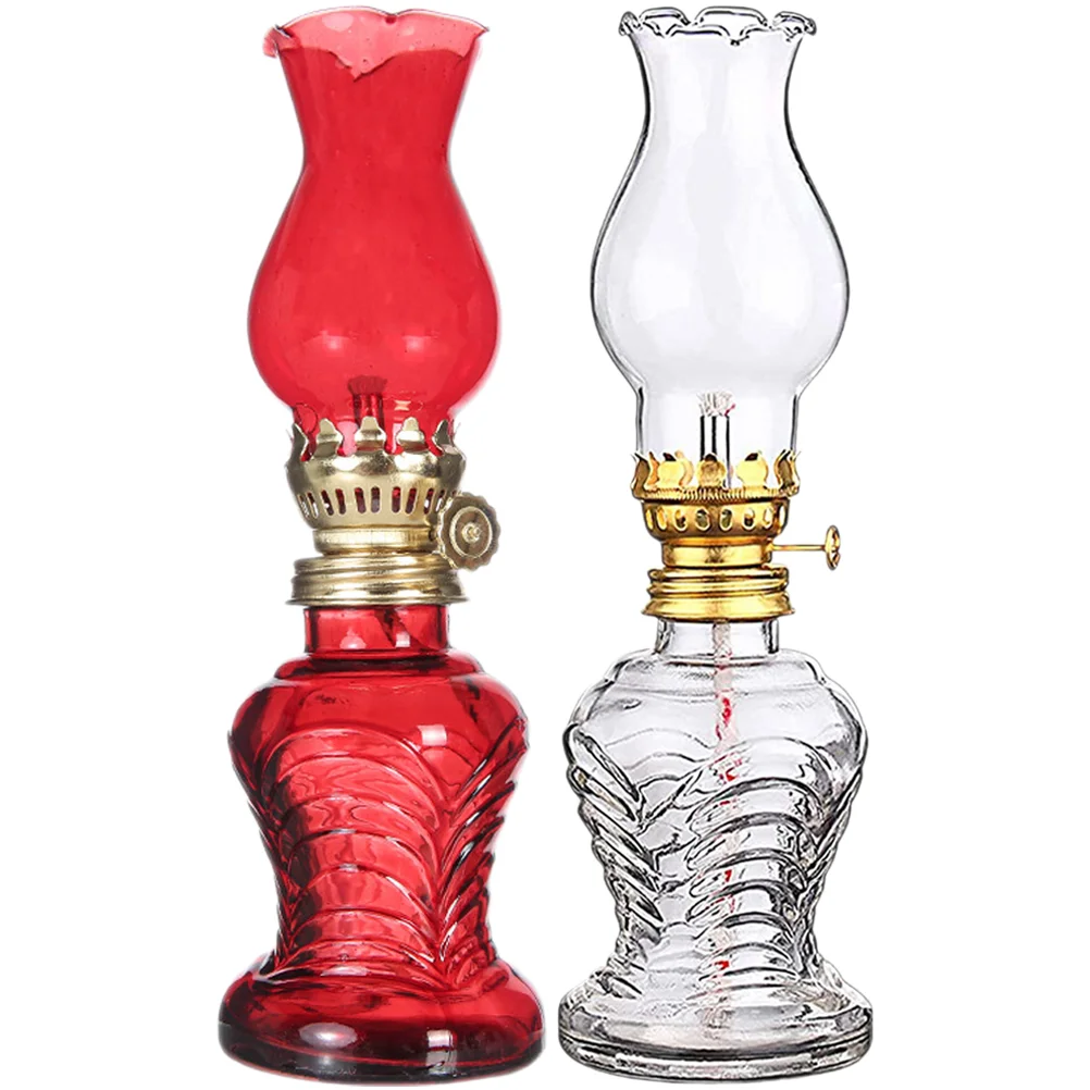 

2Pcs Retro Kerosene Glass Kerosene Lamp Vintage Oil Lantern Desktop Lighting Decoration