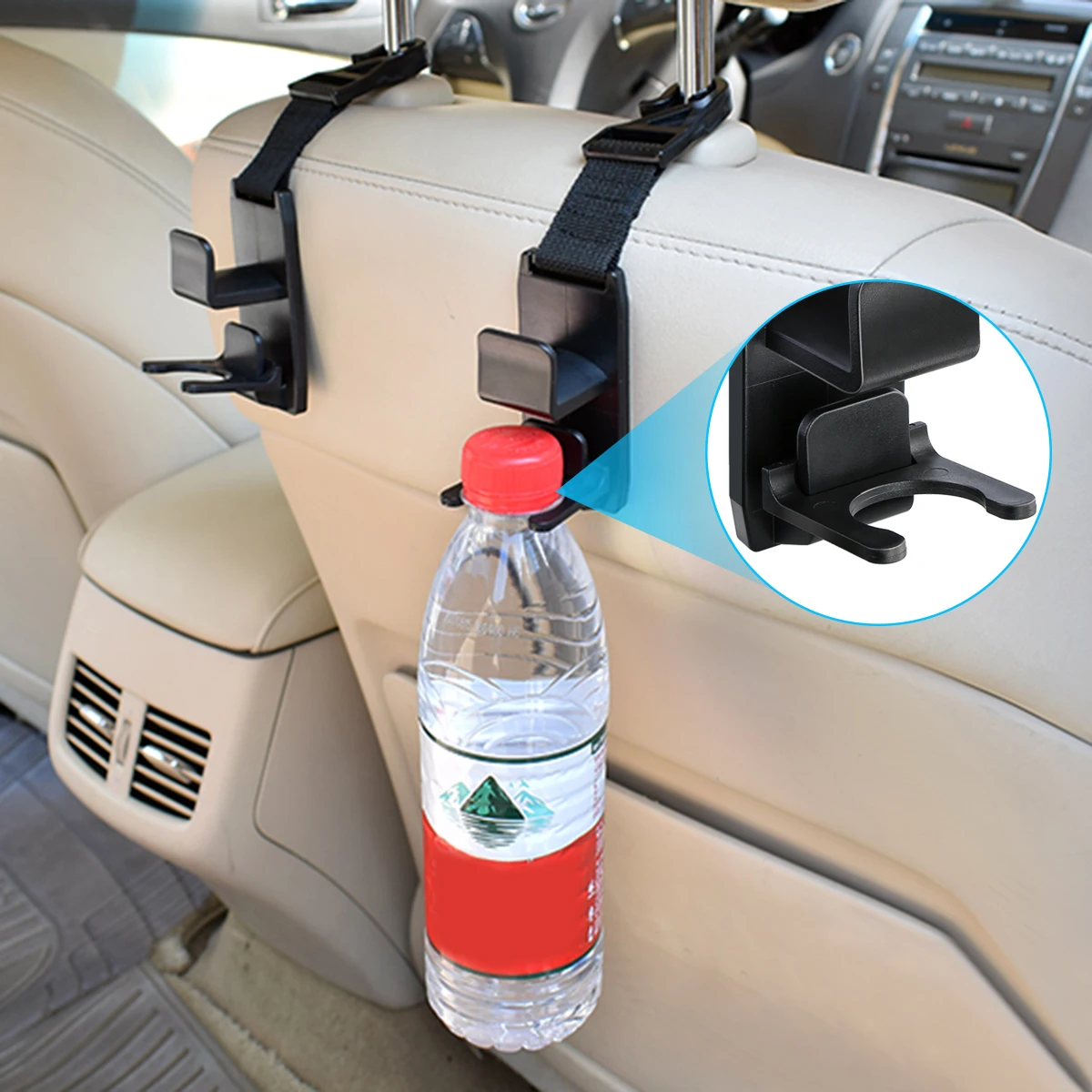 4 Pack Car Seat Headrest Hooks Universal Backseat Storage Hanger Organizer with Bottle Holder for Handbags |