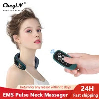 ckeyin remote control ems pulse neck massager cervical vertebra physiotherapy shoulder massage device hot compress 2 tens pads