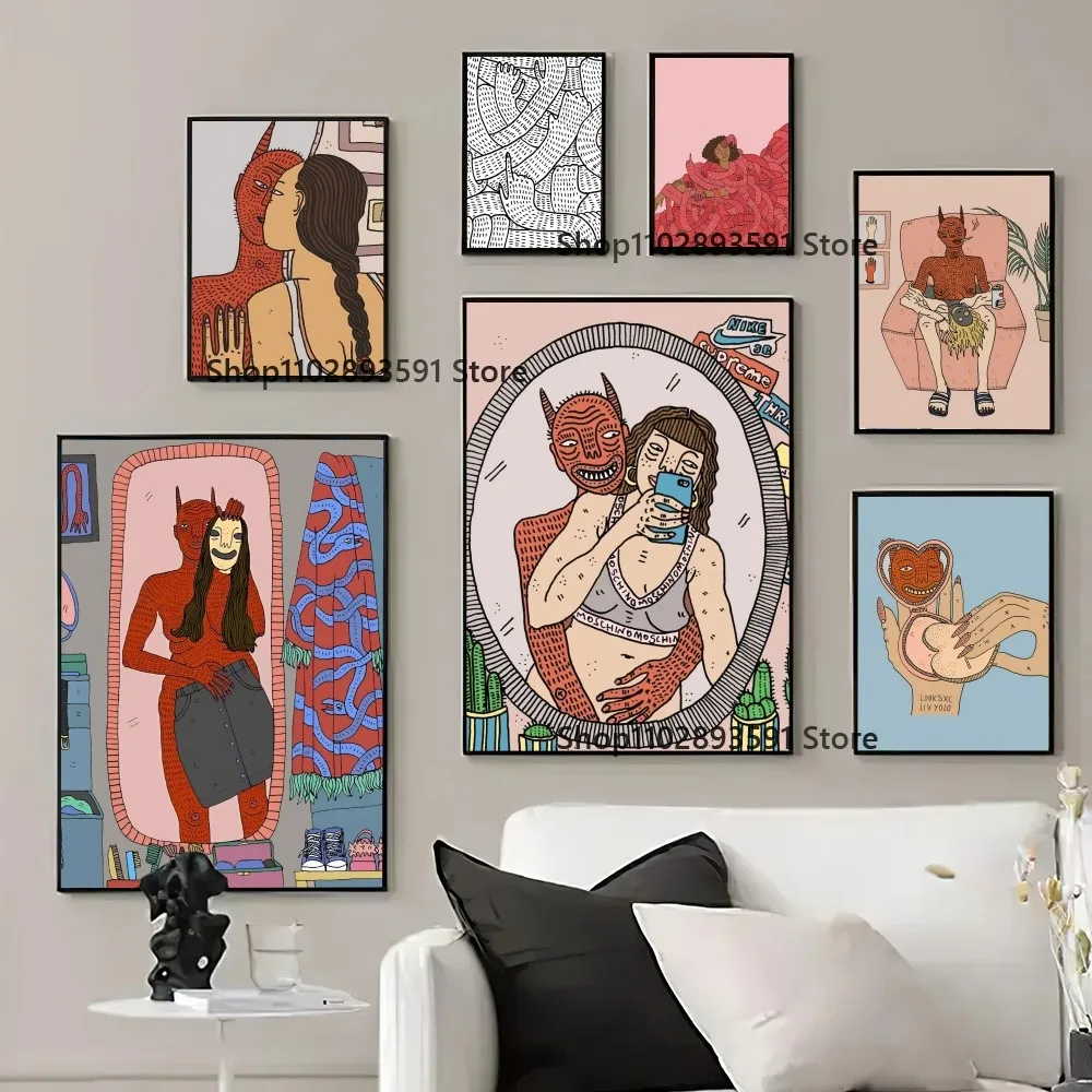 1 Шт. Polli Nor Devil И Женщина Иллюстрация Печать Плакатов На Бумаге Современный Стиль