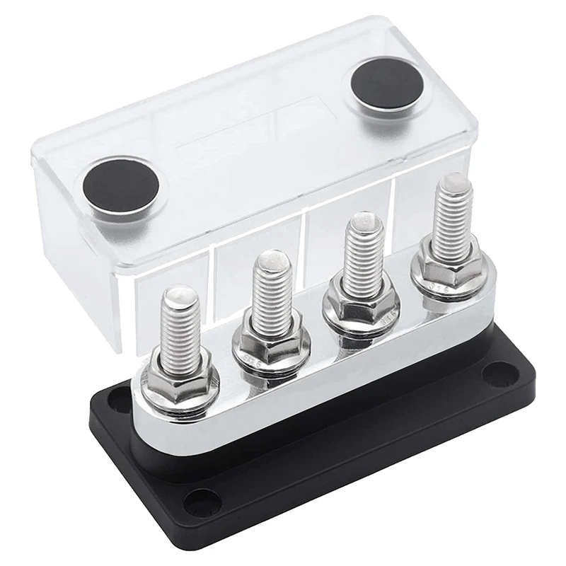 

600A Bus Bar 4-Stud (3/8 Inch) M10 High Current Copper Busbar Terminal Block Marine DC 12V 24V 48V With Cover
