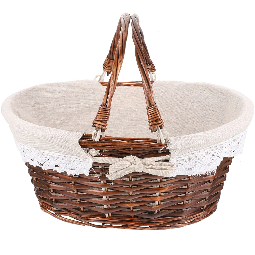 

Picnic Basket Woven Flower Girl Baskets Shopping Vegetable Wicker Gifts Bread Storage Fruit Container Snacks Serving