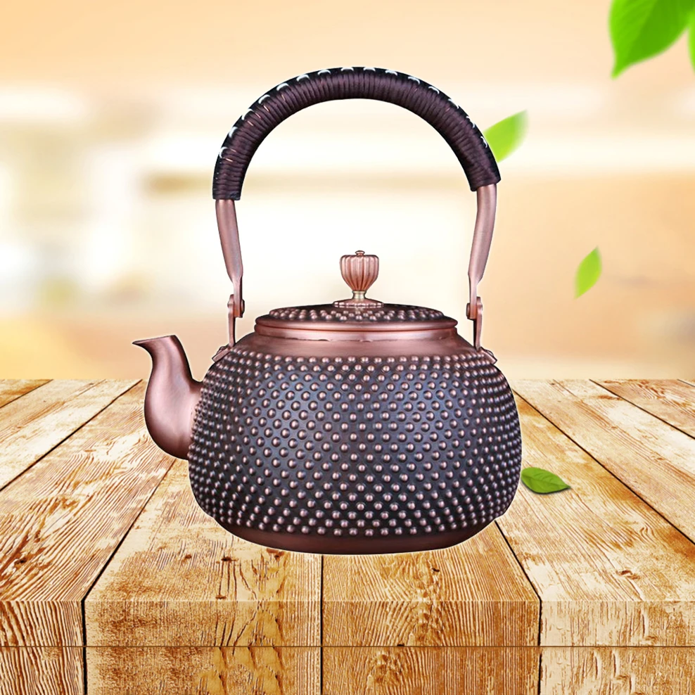 

ENERGE SPRING Household Retro Copper Teapot Uncoated Inner Wall Boil Water Pot Handmade Tea Maker Copper Crafts Tea Set