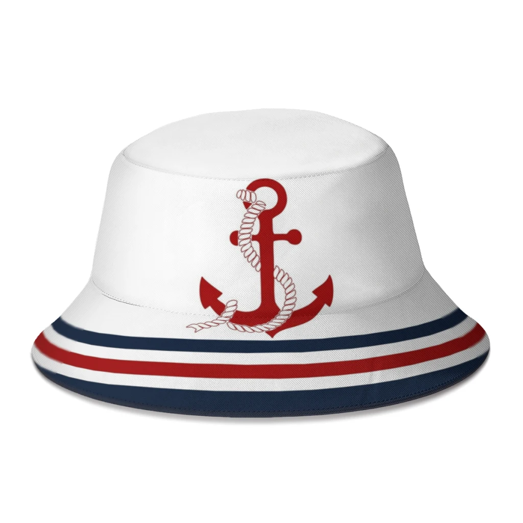 

Summer Nautical Navy Red Anchor Bucket Hats for Boys Girls Fashion Sailing Ships Marine Ocean Fisherman Hat Travel Panama Hat