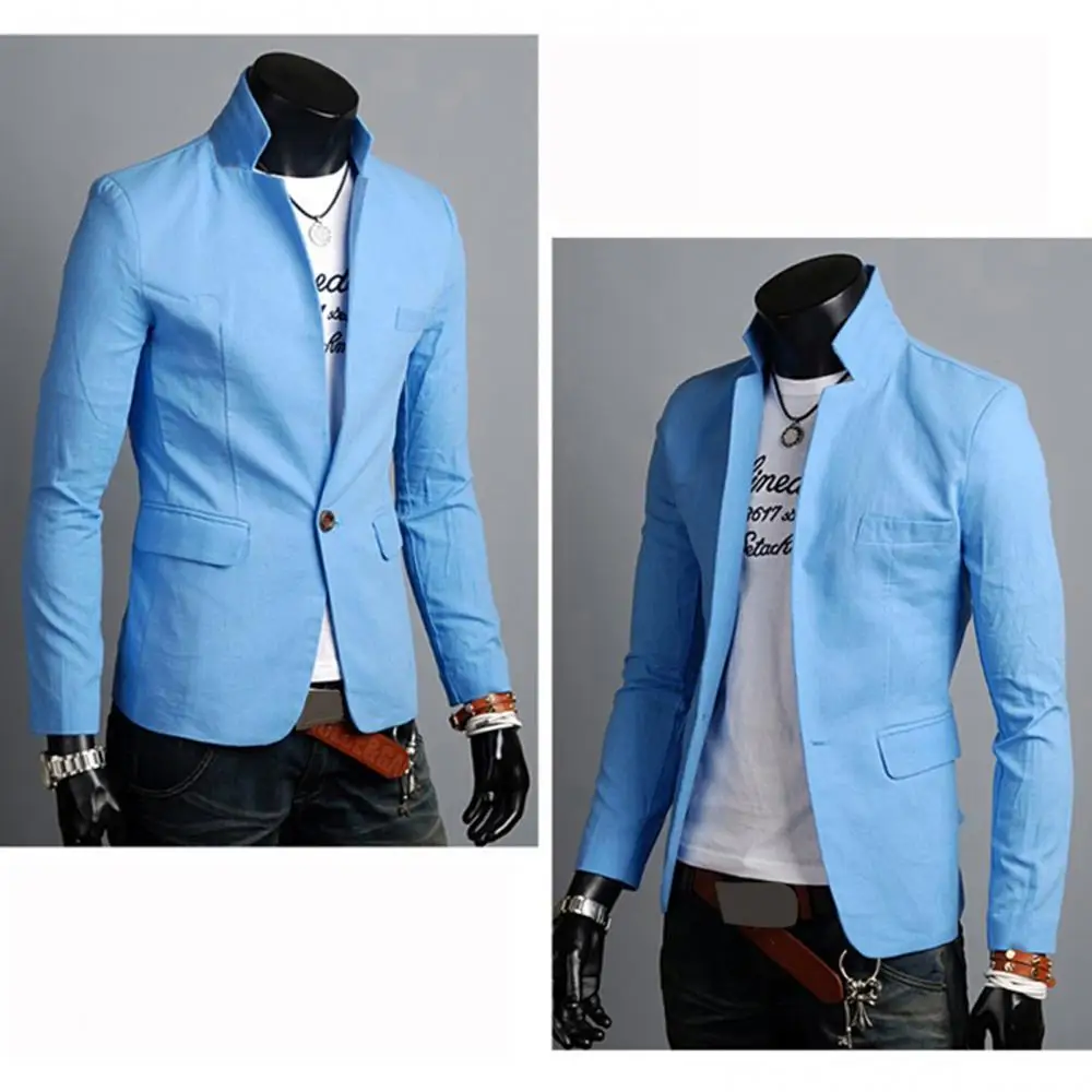 Men Casual Blazer Spring Autumn Solid Color Lapel Collar Button Pockets Decor Business Suit Tops Wedding Party Outwear Coat