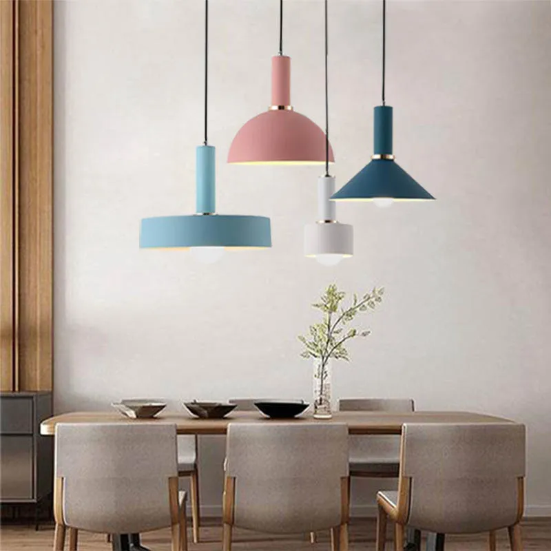 

Macaron colorful Pendant Lights for Dining Room Kitchen Island Hanging Lamps Vintage Iron Lampshade Suspen Light fixture