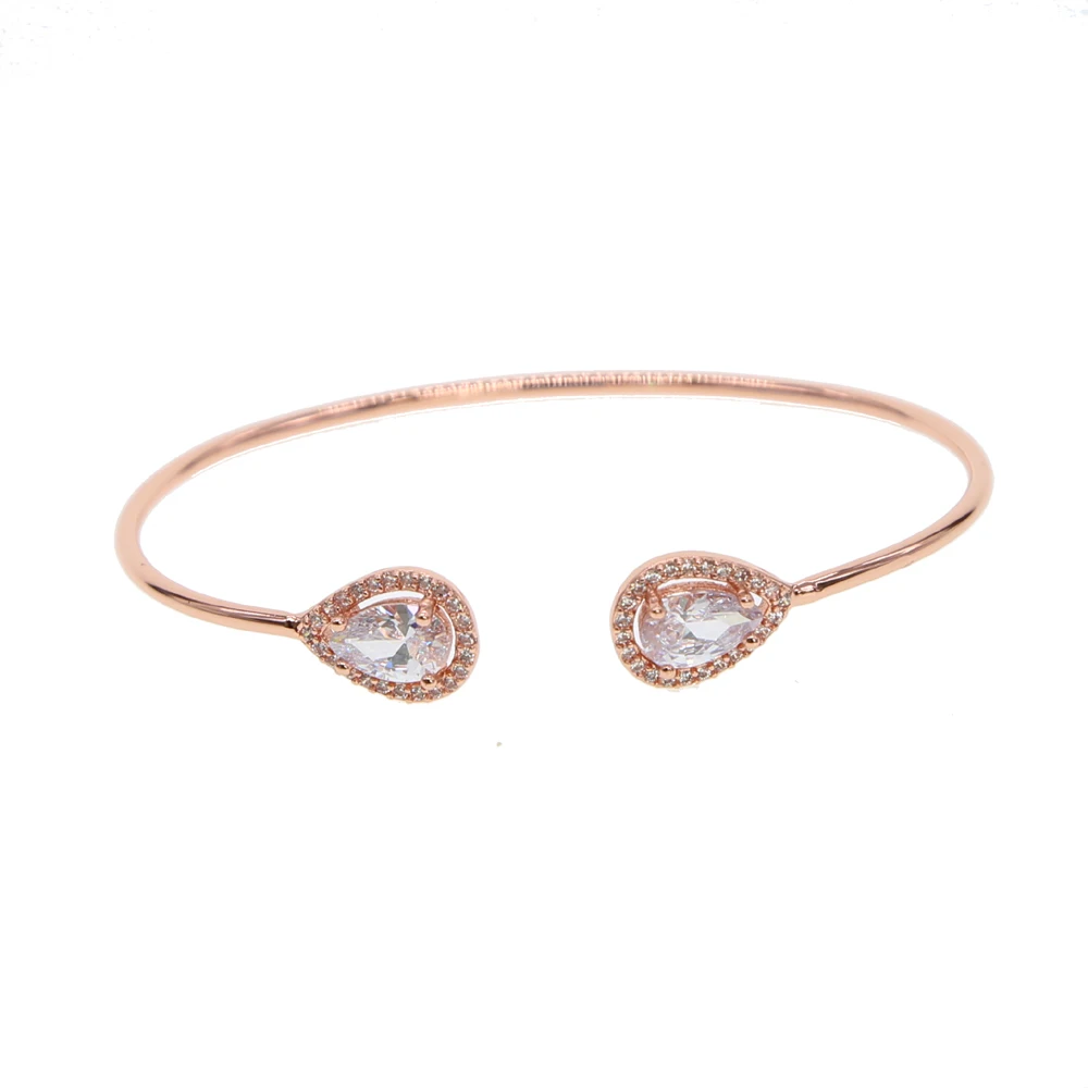 

open cuff bangle bracelet 2023 fashion jewelry daily wear pear tear drop CZ double sided Cubic zirconia wire bangles
