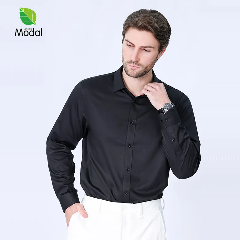 Новинка Однотонная рубашка из модала рубашки с длинным рукавом для мужчин