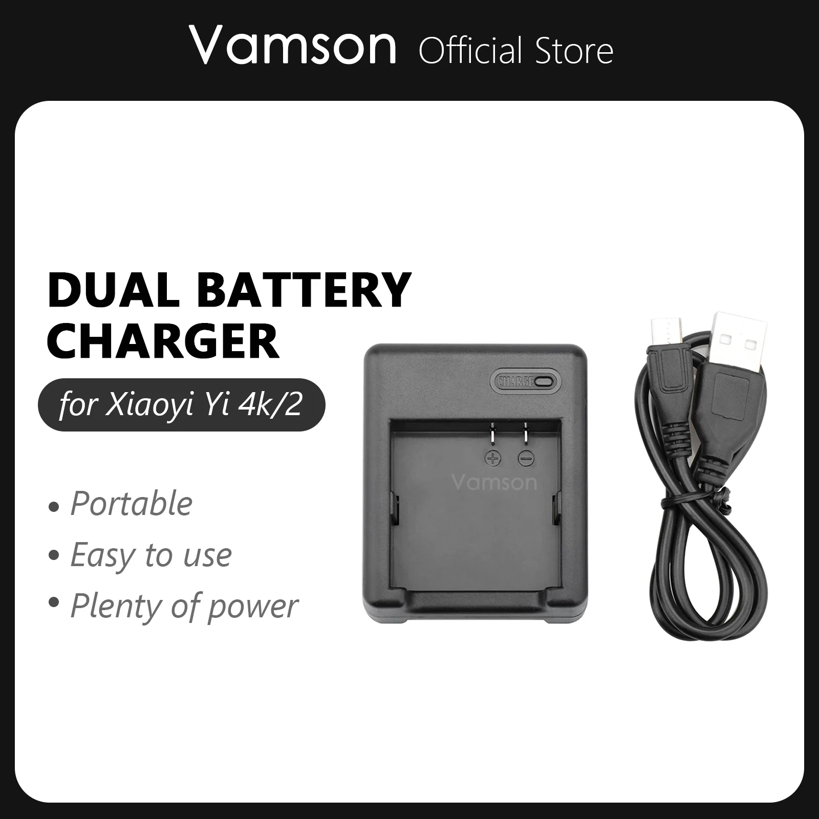 

Vamson for Xiaomi for Yi 4 K Accessories Dual Battery Charger +USB Cable for yi 2 for Xiaoyi 4K Camera Accessories VP908