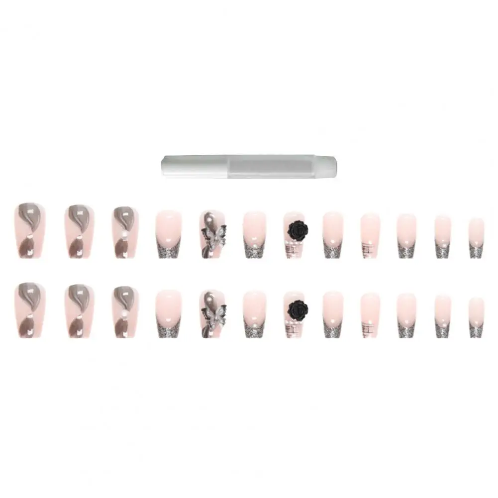 

1 Set False Nail Fashion Detachable Harmless Nail Salon Supply Faux Nail Camellia Fake Nail