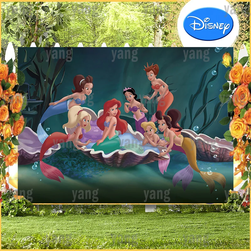 Ariel Little Mermaid Disney Princess Backdrop Deep Sea Background for Photography Girls Happy Birthday Party Decoration Supplies