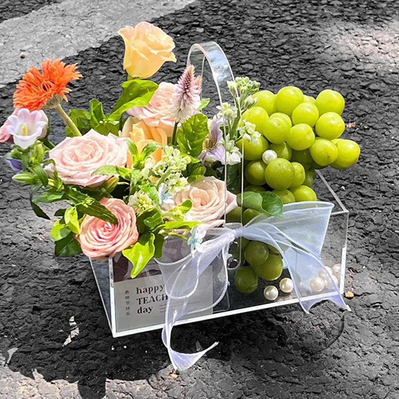 Прозрачная ручная акриловая коробка для цветов 1 шт. Высококачественная