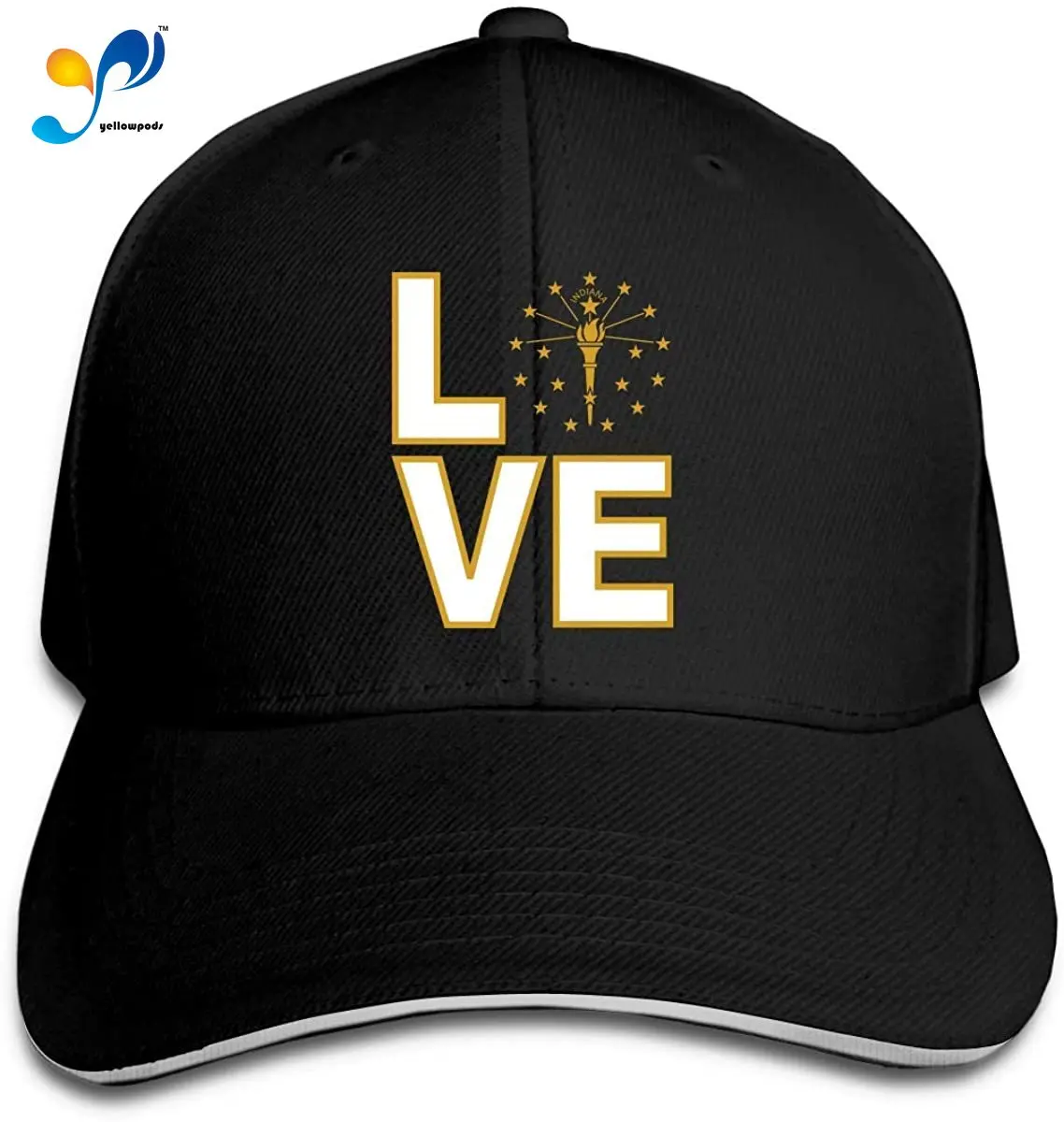 

Love Indiana State Flag Element Design Skull Sandwich Hat Unisex Adult Baseball Trucker Cap