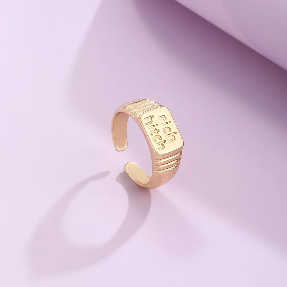 

Gold Color Hip Hop Letters Ring New Trend Fashion Adjustable Open Rings For Women Delicate Party Gifts Wholesale