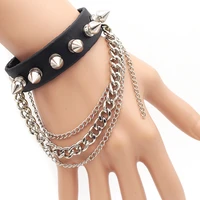 punk style chains and leather bracelet for young unisex nails wristband multi chains fashion band hand accessories