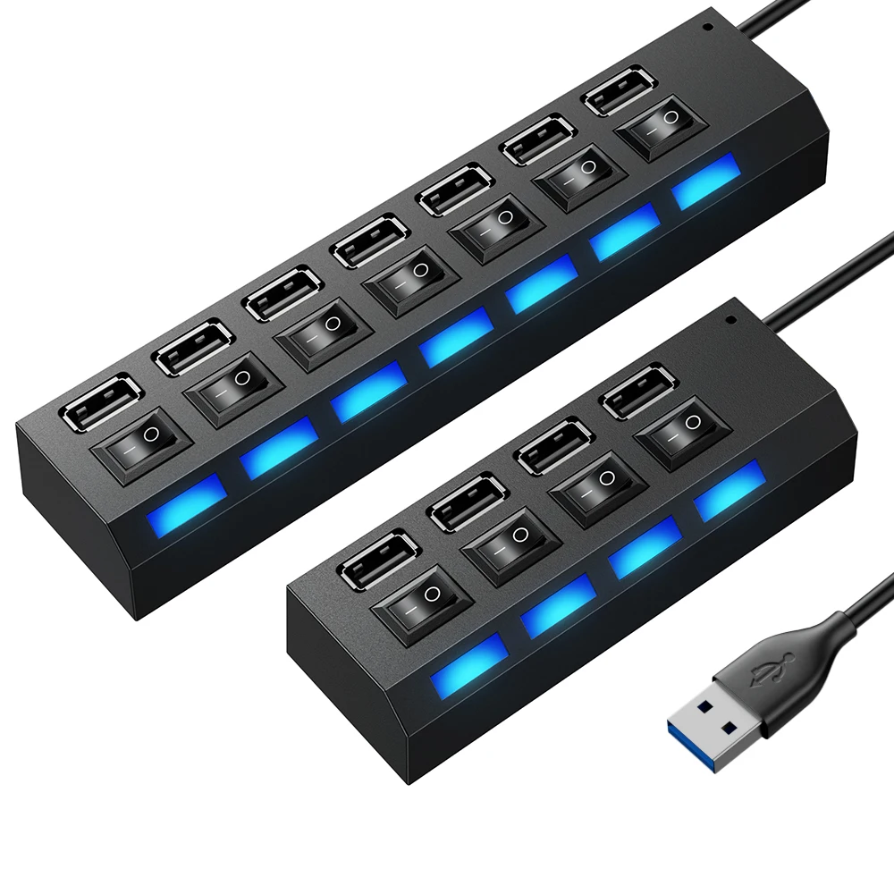 USB 2,0 разветвитель с выключателем, 4/7 портов - изображение