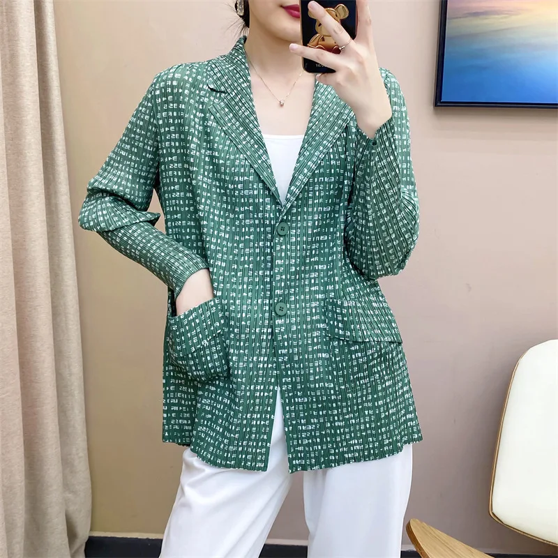 Japanese designer pleated 2022 summer new jacket women's print fashion casual all-match suit