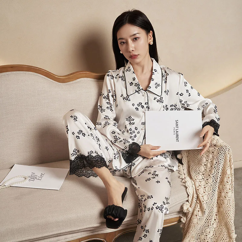 Spring Pajamas for Women's Fashion Doll Collar Lace Decoration Home Service Suit Can Be Worn Outside Breathable and Casual Wear