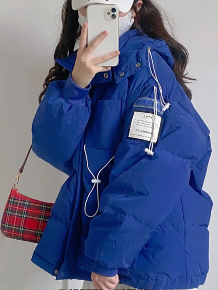 Klein Blue Winter Down Cotton Women's Jacket Loose Mid-Length Cotton Coat Oversized Quilted Warm Overcoat Female Parka Coat