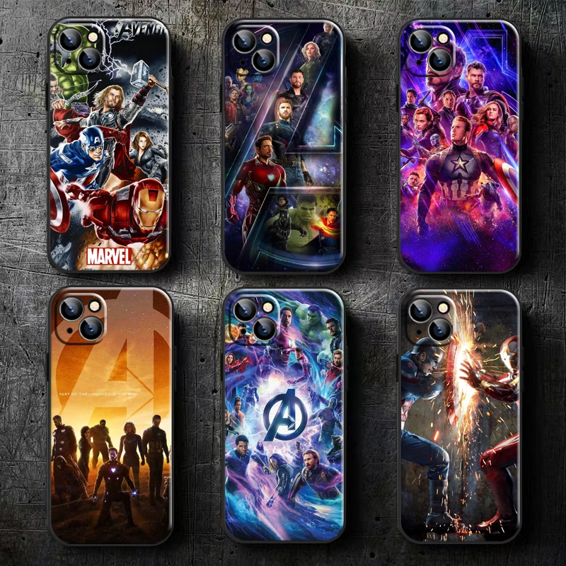 

Marvel Avengers For iPhone 13 12 11 Pro Max Mini X XR XS Max 5 5s 6 6S 7 8 Plus Phone Case Coque Black Silicone Cover