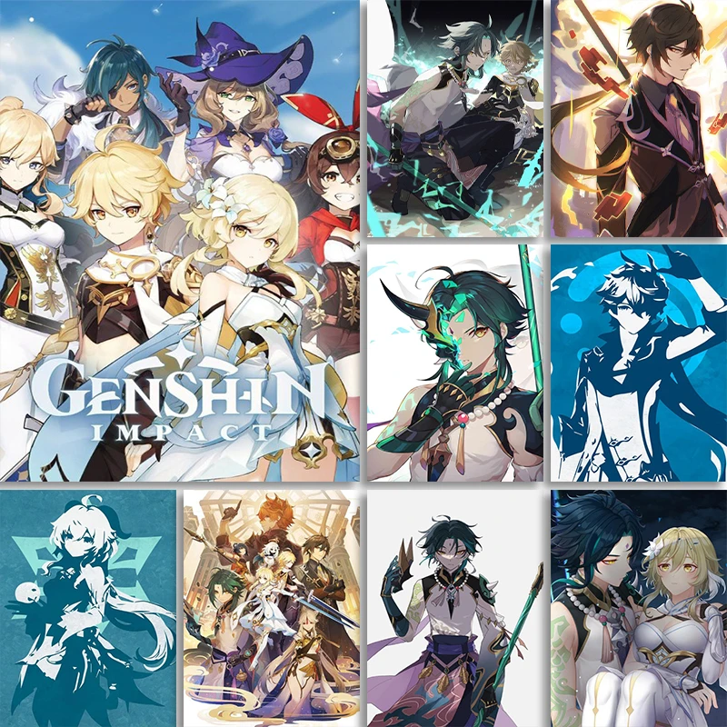 

Genshin Impact Poster White Coated Paper Anime Prints and Posters Home Decor Painting Study Bedroom Art Paintings Wall Stickers