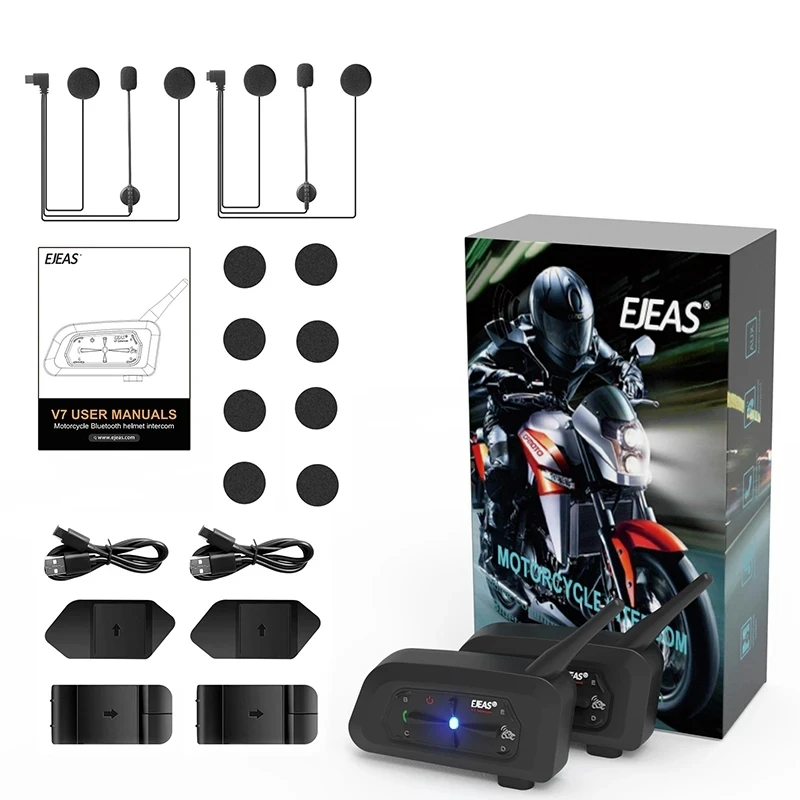 EJEAS V7 Motorcycle Intercom Bluetooth 5.1 Moto Helmet Headset For 7 Rider Hands-free Call Waterproof Music Player Communicator images - 6
