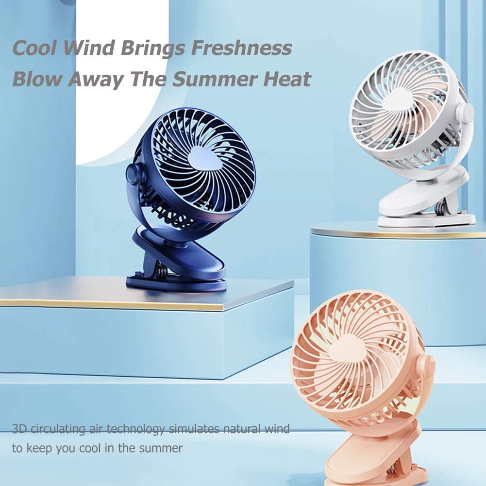 

5V 1A 360 Rotatable Lazy Portable USB Personal Summer Cooling Clip Fan with 3 Blades Quiet 3 Gears Adjustable 1200mAh 5W Outdoor