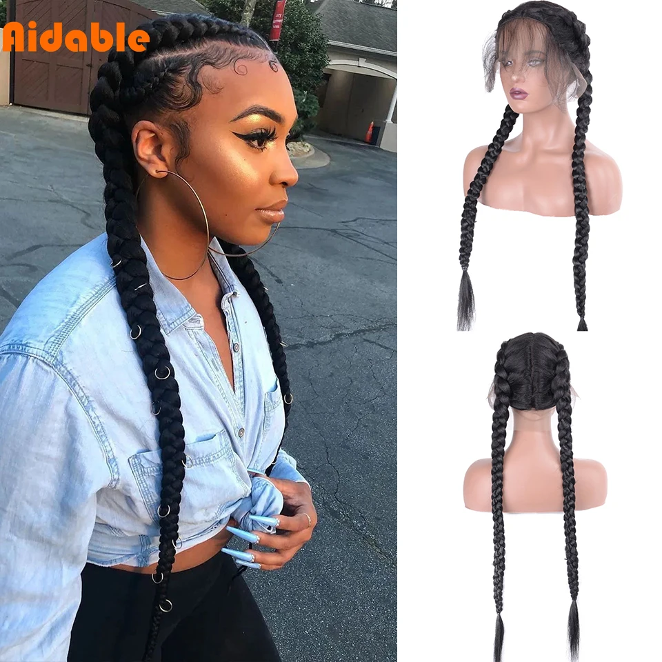 

Synthetic Wig Twisted Long Braided Wigs Lace Wig With 2 Braids For Black Women African Box Cornrow Braids Wigs for Cosplay Party