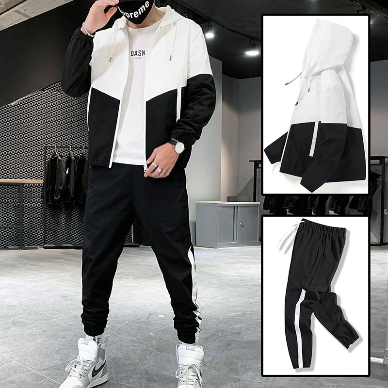 Men's Sportswear Breathable Male Gym Clothes Men's Thin Hooded Casual Jacket + Jogging Trousers Men 2 Pcs/Set Sports Sets M-6XL