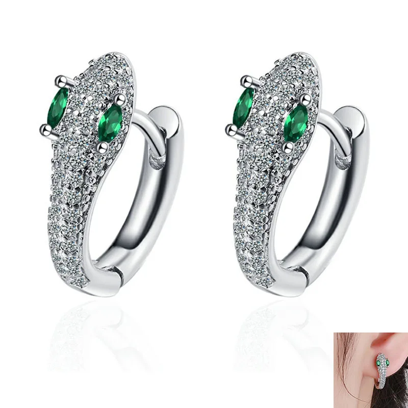 

Cute Snake Huggie Earring Green Zircon Hoop Earrings for Women Simple Geometric Jewelry Gift Earrings 2022 Trend Luxury