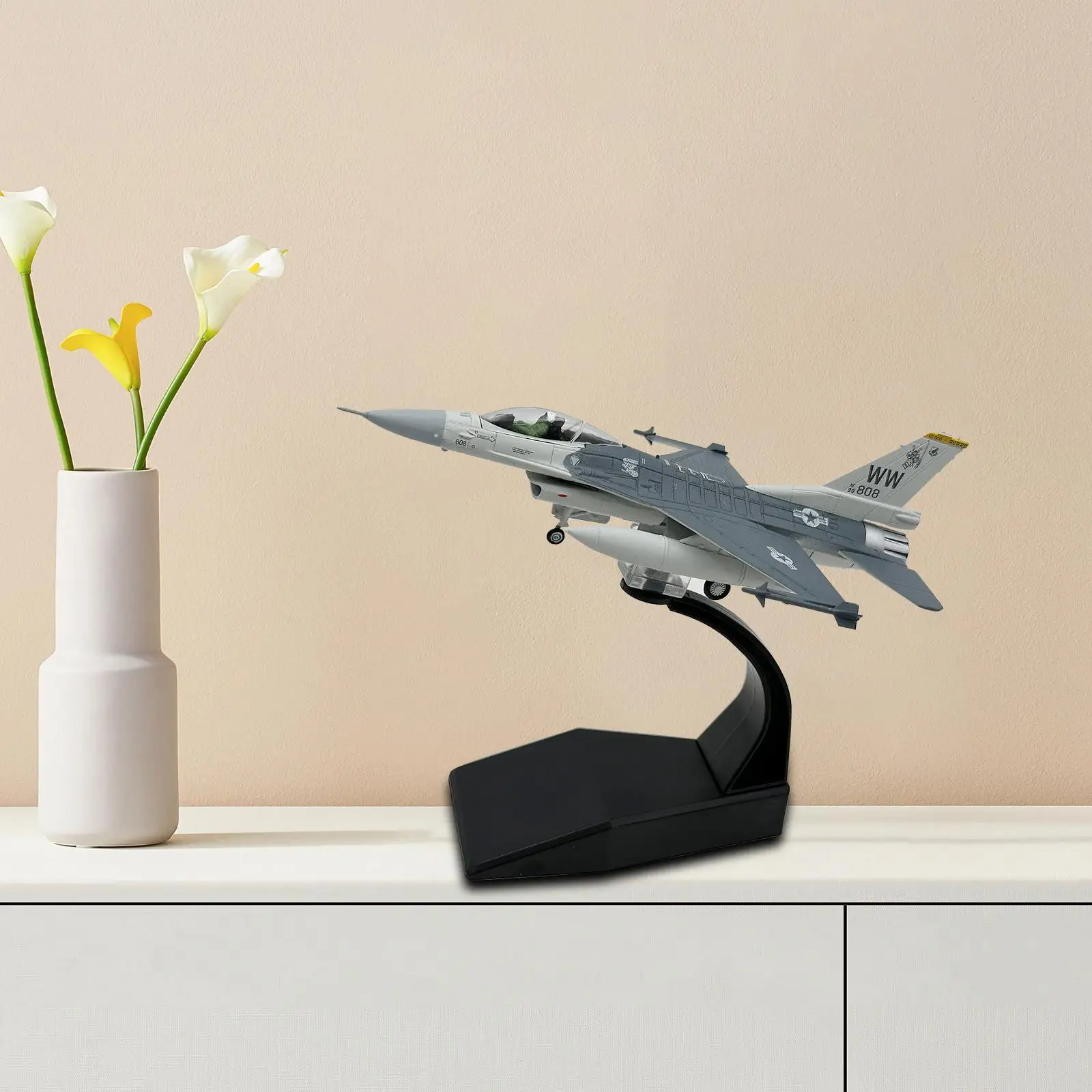 

Diecast Model Kids Toys 1/100 Scale F16C Fighter for Bedroom Home Bookshelf