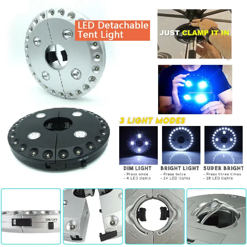 

24+4LED Detachable Camping Tent Lamp Garden Waterproof Patio Umbrella Pole Light Garden Yard Lawn Night Light Outdoor BBQ Party