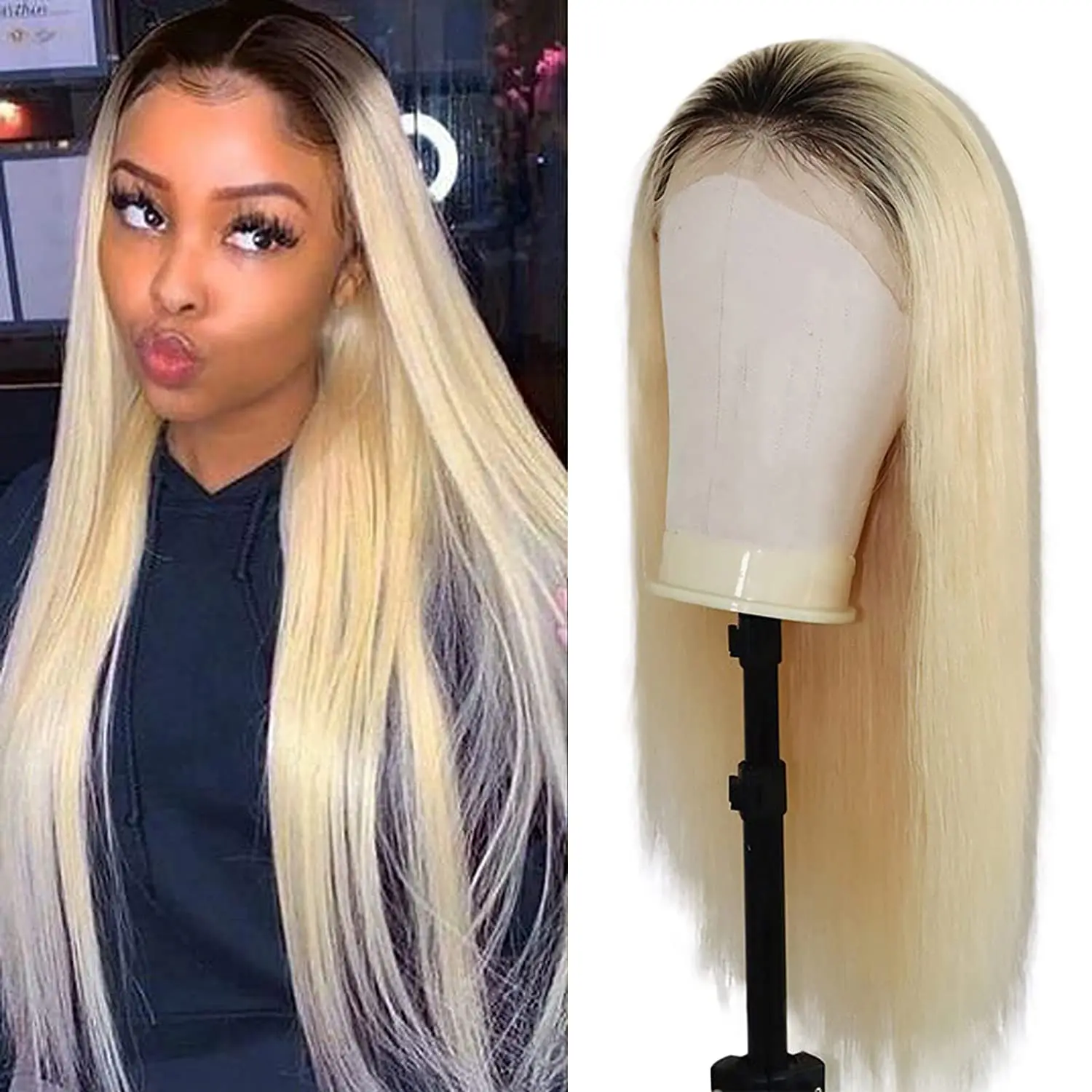 

Ombre Blonde Human Hair Wigs 13x4 Swiss Lace Front Pre Plucked with Baby Hair Glueless Wig 150% Density Brazilian Remy Hair Wig