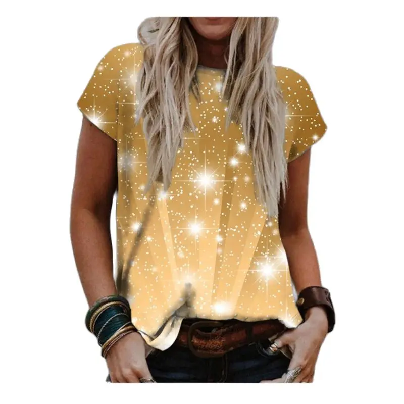 

2022 Summer New Fashion Casual Wear Ladies Round Neck Loose Short Sleeve Women's T-shirt Fashion Street Wear High Gloss Printed