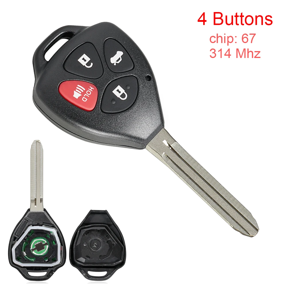 

314MHz 4 Buttons Remote Car Key Fob Transmitter Clicker Alarm with 67 Chip HYQ12BBY for Toyota RAV4 Camry Avalon Corolla Matrix