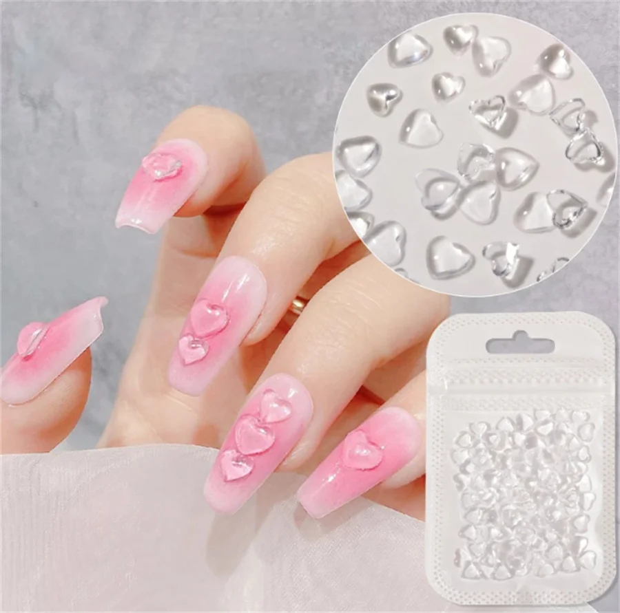 

100pcs 3D Transparent Love Heart Crystal Nail Art Decoration Clear Resin Nail Charms Rhinestone Jewelry for Blush Manicure