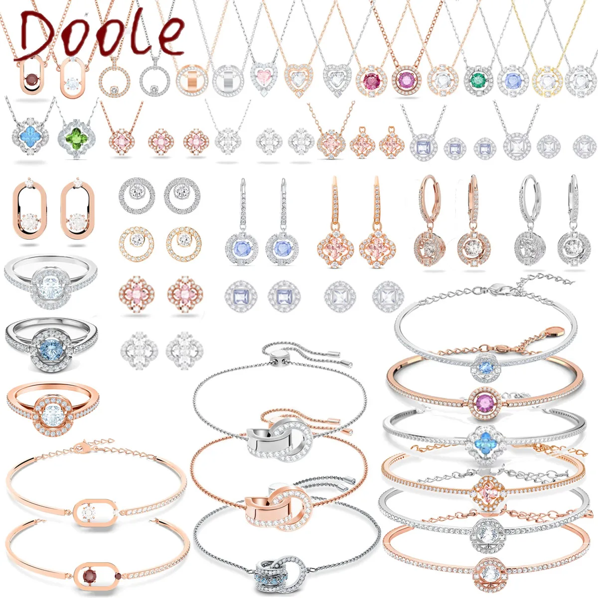 

Original Swa Crystal Collection Fashion Jewelry Set Charm Fashion Round Necklace Earrings Ring Women Romantic Gifts