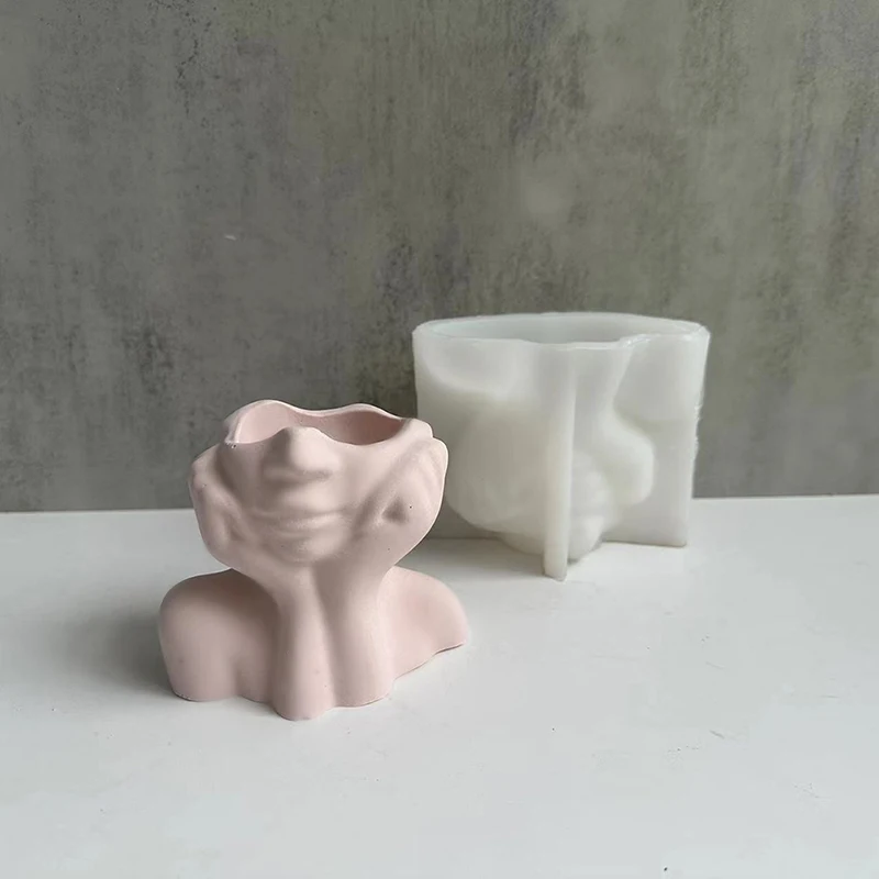 

Geometric Cheek Support Face Gypsum Silicone Mold Abstract Face Silicone Flowerpot Mold Storage Box Mold Succulent Candle Holder