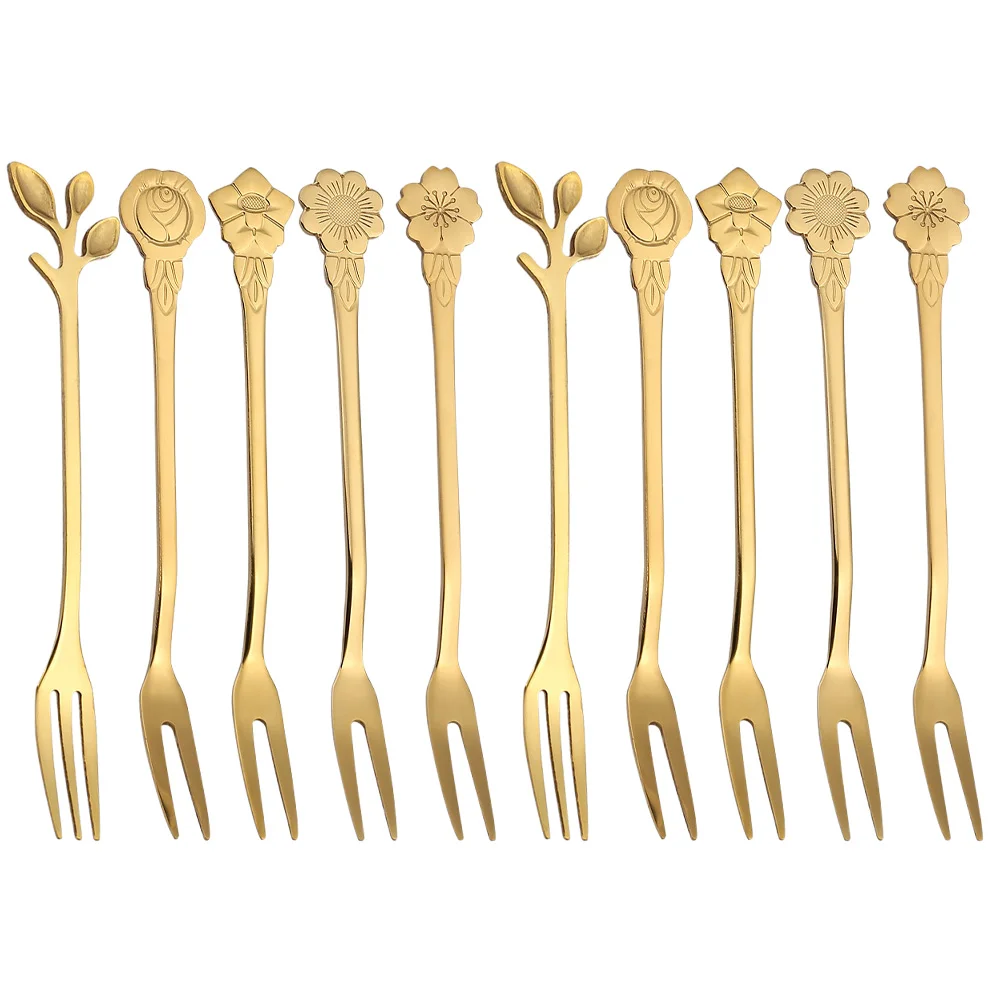 

10Pcs Household Fruits Forks Delicate Tasting Forks for Cake Reusable Dessert Appetizer Forks