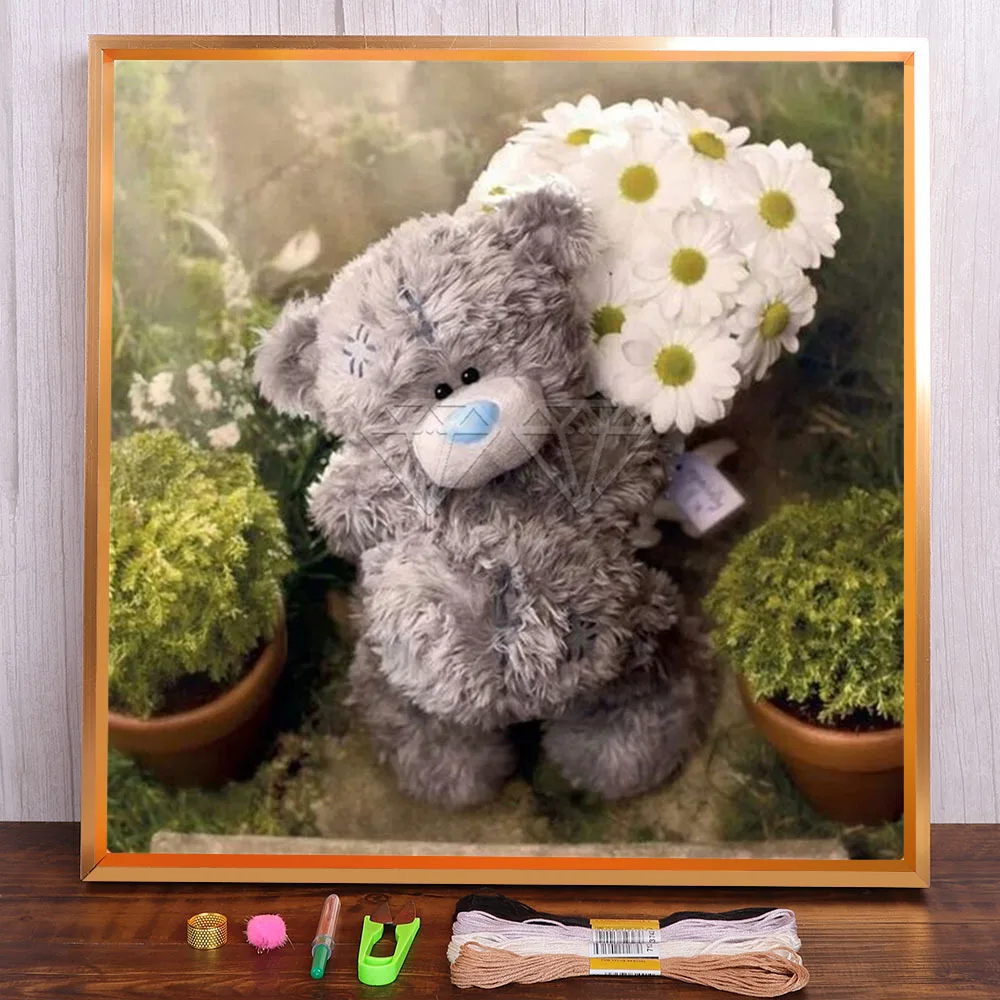 

Cartoon Love Teddy Bear Flower Doll Printed 11CT Cross-Stitch DIY Embroidery Kit DMC Threads Handmade Handiwork Craft Needle
