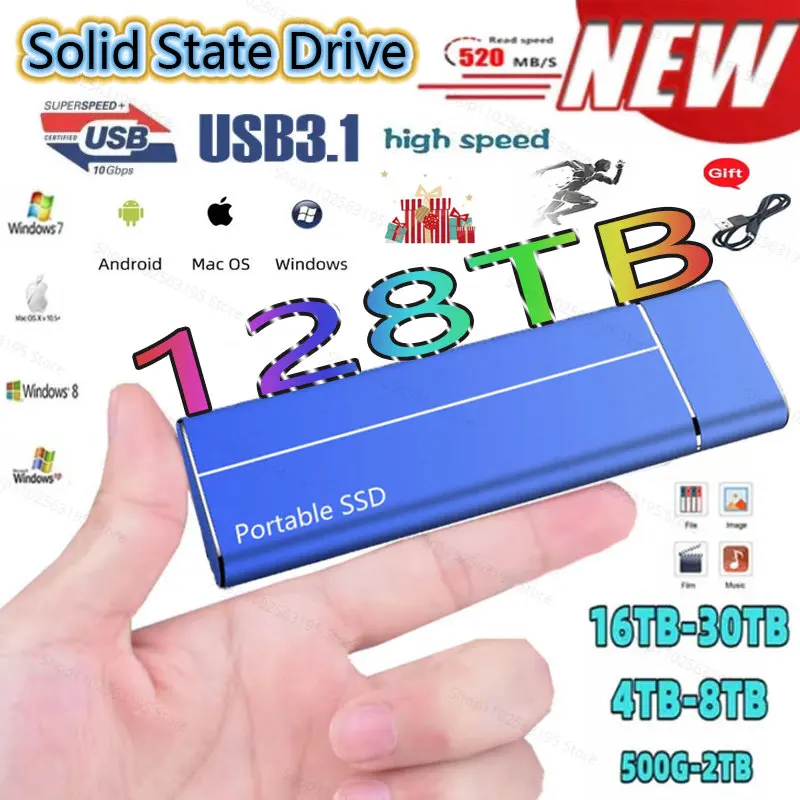 

2023 Original SSD 128TB Usb Portable External Hard Drive External Hard Drive Drive Storage Device Hard Drive Laptop USB 3.1