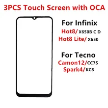 3PCS Front Screen For Infinix Hot 8 Lite Tecno Camon 12 Spark 4 Touch Panel LCD Display Out Glass Replace Repair Part + OCA