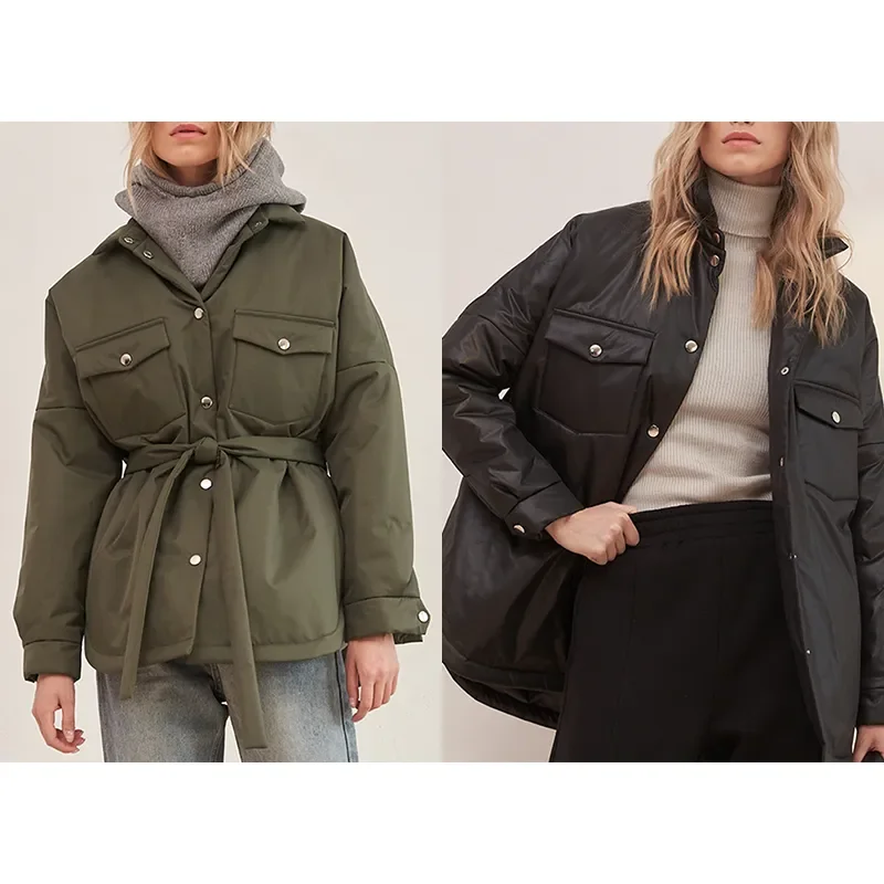 Spring Turn Down Collar Parkas Women Fashion Tie Belt Coats Women Elegant Single Breasted Cotton Jackets Female Ladies