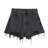 high waist sexy womens shorts 2022 summer new denim cotton splicing broken hole ladies skinny black nightclub super short jeans