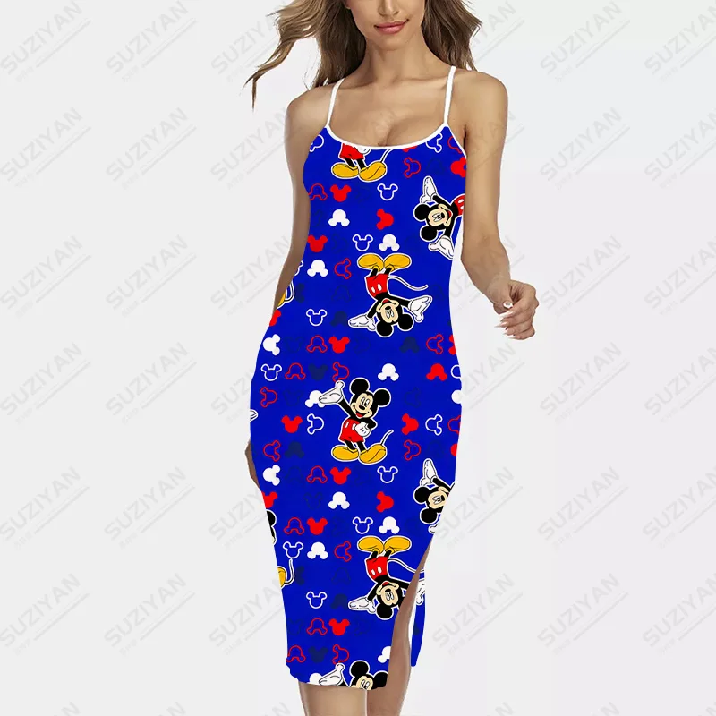 

Disney Print Sexy Long Dress Woman Clothes Spaghetti Strap Women 2022 Summer Backless Bodycon Slim Peach Hip Party Evening Girl