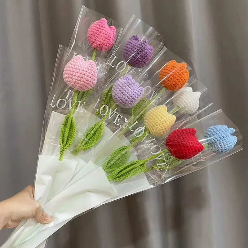 

Crochet Rose Bouquet Homemade Finished Knitted Flower Decor Sunflower Daisy Tulip Valentine's Mother's Day Gift