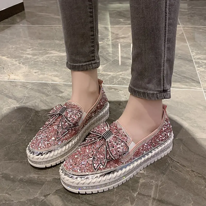 

Женская повседневная обувь на плоской подошве, с блестками