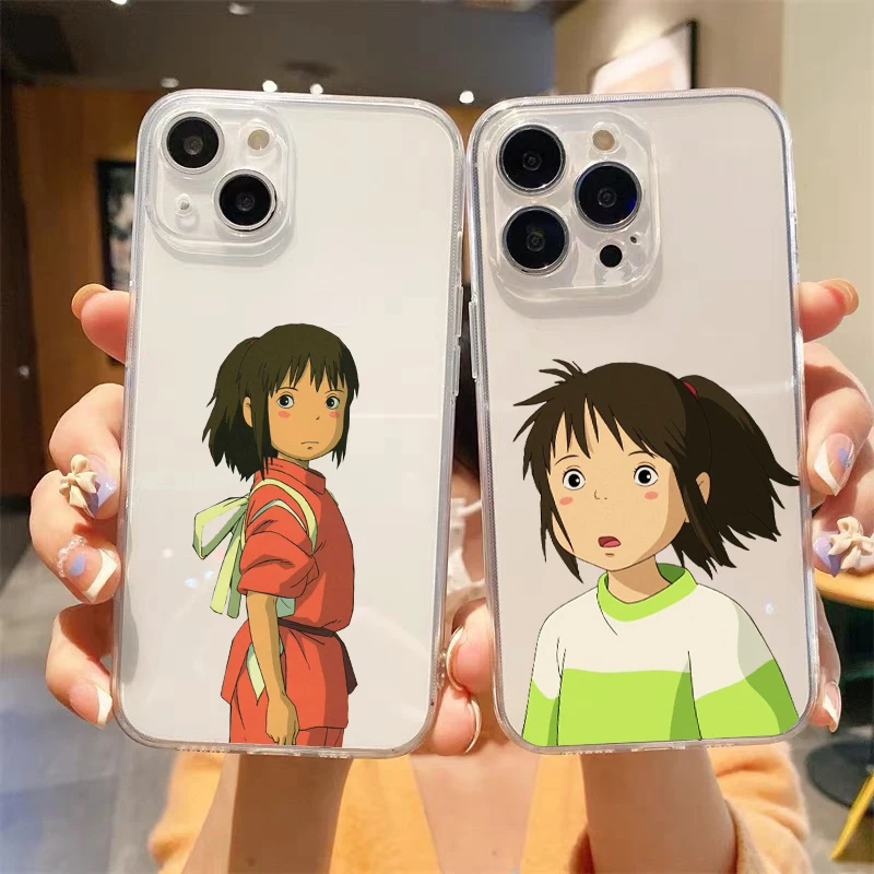

Japan Anime chihiro Spirited Away Luxury Transparent Soft Phone Case For iPhone 14 13 12 11 Pro Max XS X XR SE3 7 8 Plus Cover