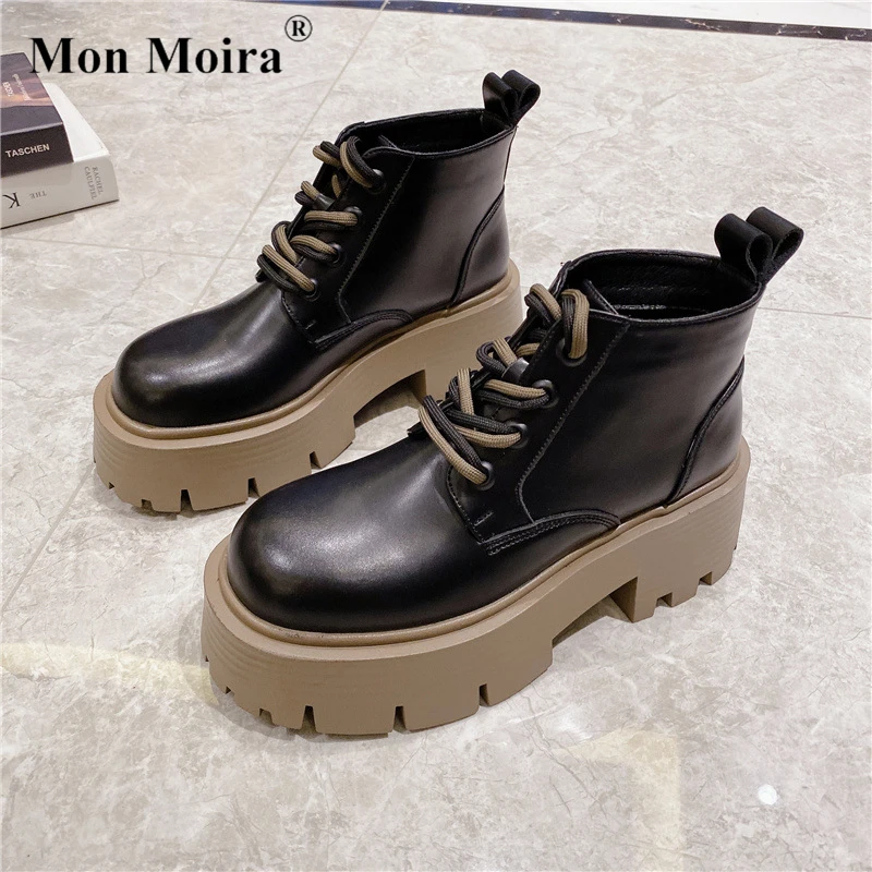 

MONMOIRA Chunky Platform Yellow Ankle Boots Women 2022 Autumn Lace-up Round Toe Booties Ladies High Heels Shoes Botas